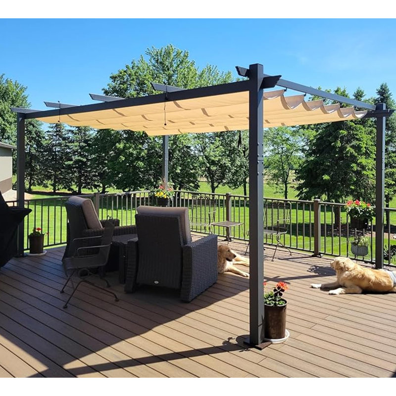16 pi L 12 pi. Pergola en aluminium avec auvent, Kaki