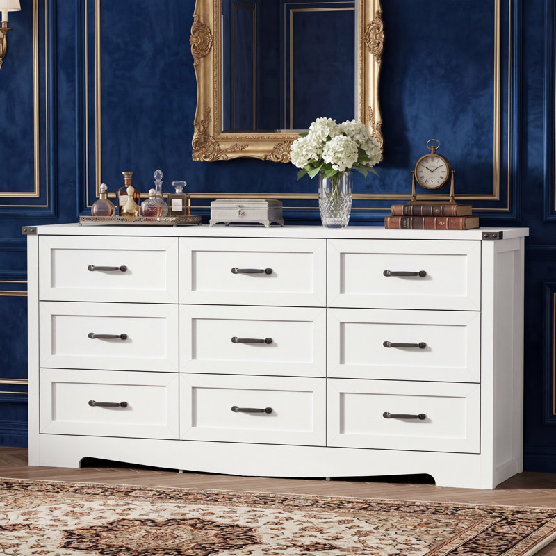 Rustic 9 Drawer Dresser Cabinet ,59''W Modern Table Storge Chest of Drawers Sideboard,Bar Cabinet with Metal Handle Pulls For Dining Room,Living Room,Bedroom