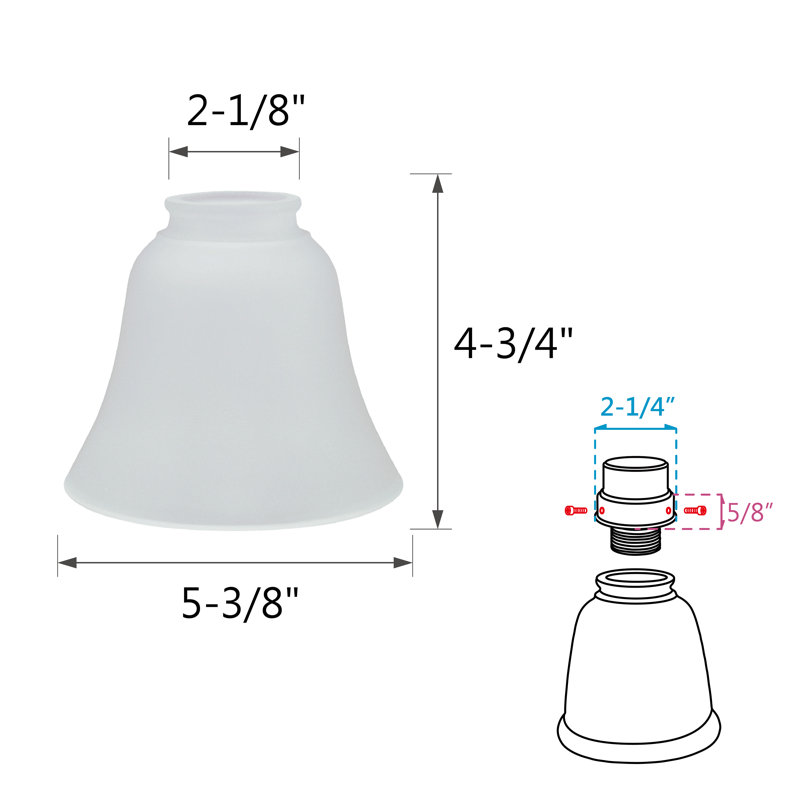 Abat-jour de ventilateur de plafond en verre 4,75 "H blanc givré, H 4,75 po x l 5,38 po x P 5,38 po