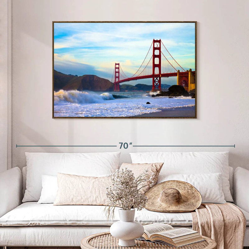 Golden Gate Bridge, San Francisco, 46 po x 31 po, Cadre flottant noyer