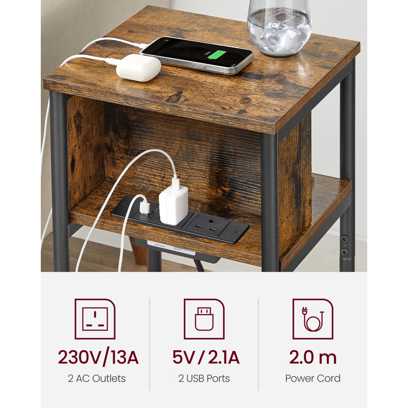 Alce End Table with Built-In Outlets, Rustic Brown