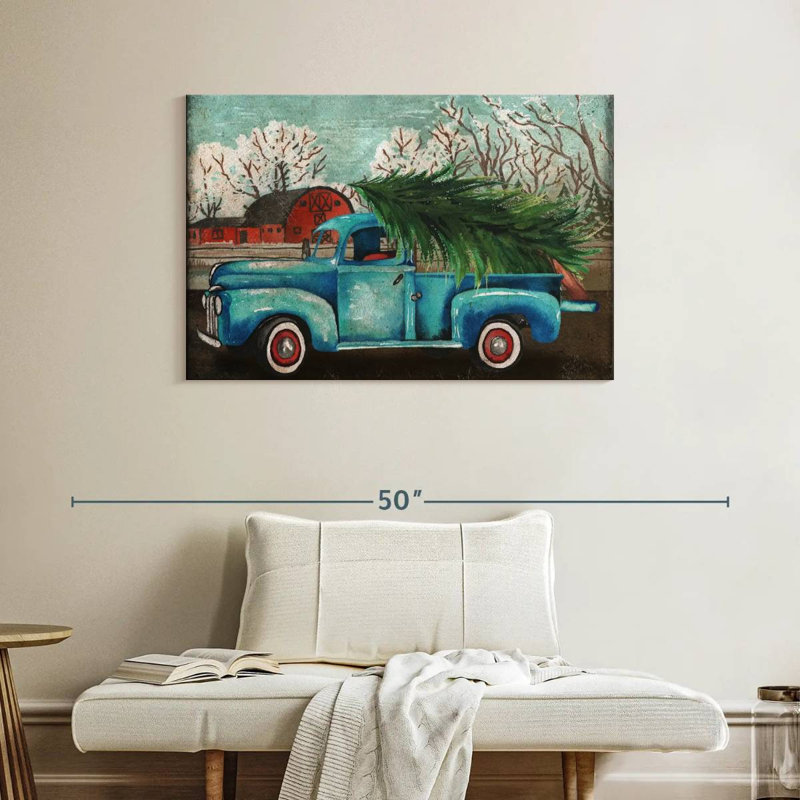 Camion bleu Mehar et arbre I, H 26 po x l 39 po