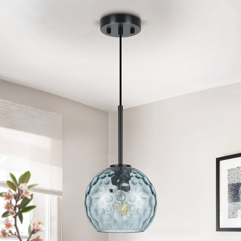 Luminaire suspendu simple en verre à motif d'eau, base E26, Bleu