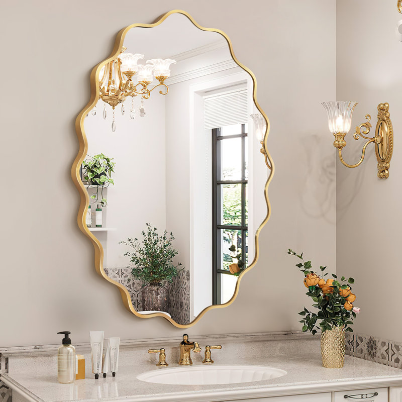 Scalloped Oval Metal Wall Mirror, Gold, 36" x 24"