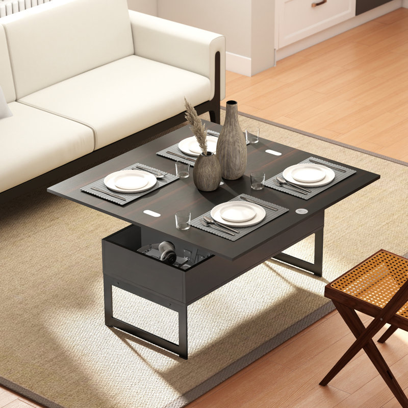 Table basse Susie 4-en-1 avec rangement, table basse multi-fonctions pour le salon, Marron foncé