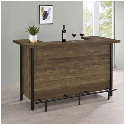 Bar autoportant en chêne rustique avec rangement pour bouteilles de vin et porte-verres Lampton