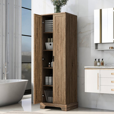 Brown Storage Cabinet With Adjustable Shelf, Two Doors, - Tipping Fitting, For Mid Century Modern Home, 20Lbs Capacity Per Shelf Feature, Walk In Closet, 20Lbs/Shelf