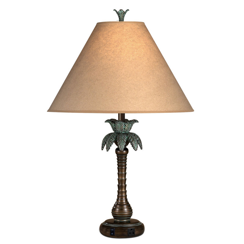 Ensemble de lampe de table vert/bronze 31 "avec prise Palm Tree