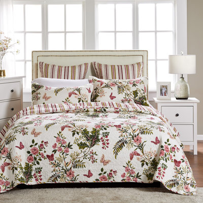 Ensemble de courtepointe pour grand lit 3 pièces Greenland Home Fashions Butterflies, 90 x 90 po