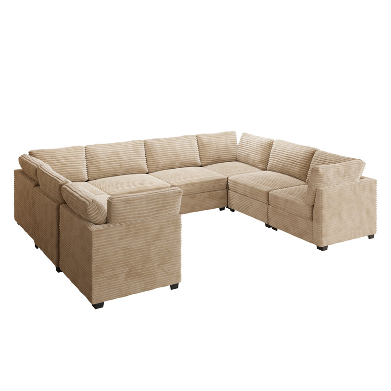 8-piece Modular Corduroy Sectional Sofa, Deep Seat Cloud Couch For Living Room & Bedroom, Easy To Assemble, Soft Upholstered Modern U-shaped Sofa