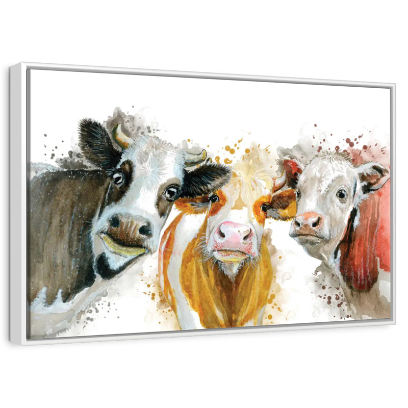 Éclaboussures de vaches, Cadre flottant blanc, 25 po x 17 po