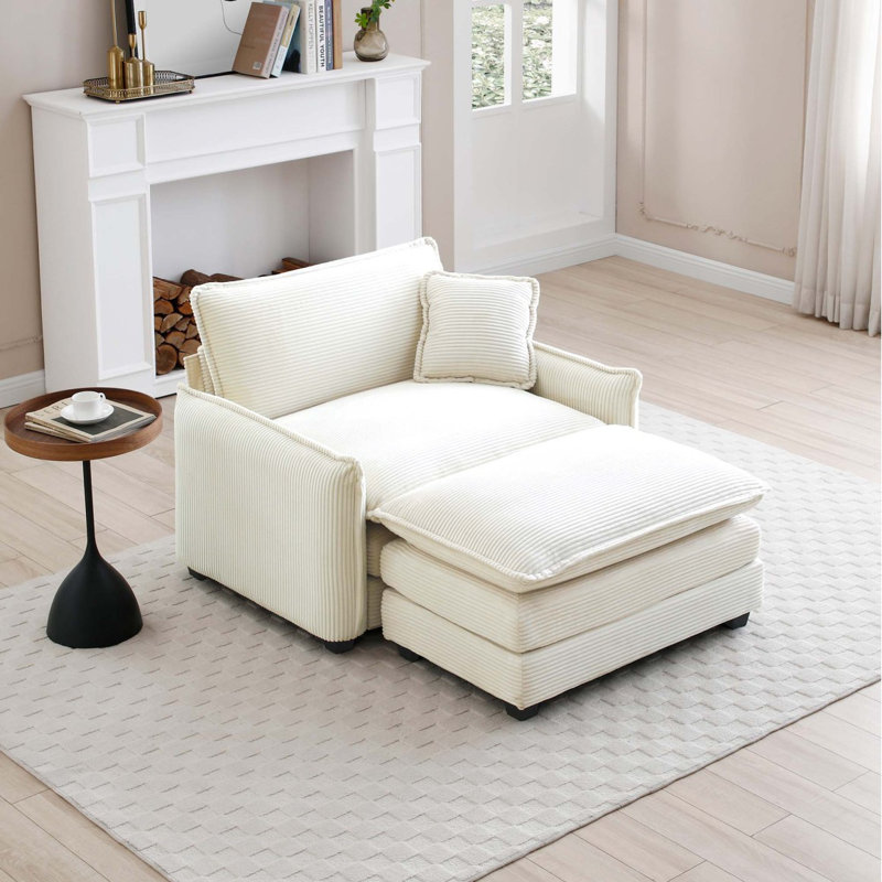 Canapé moderne à assise profonde avec repose-pieds avec 1 oreiller, Blanc