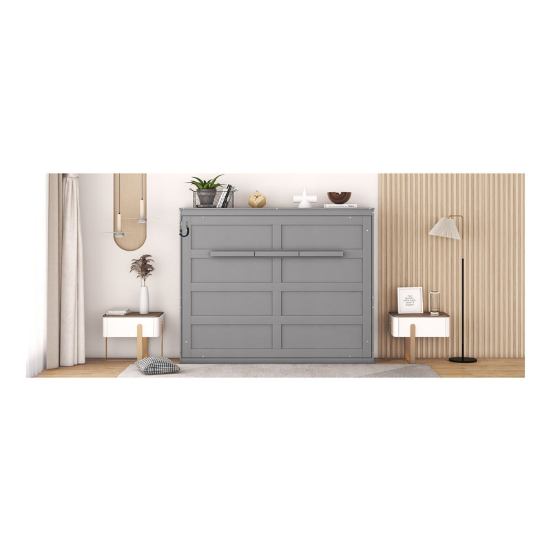 Lit escamotable double pleine grandeur, gris