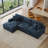 3 - Piece Upholstered Blue Chenille Modular Sectional Sofa with Armrests & Throw Pillows-1332424586-1332424589