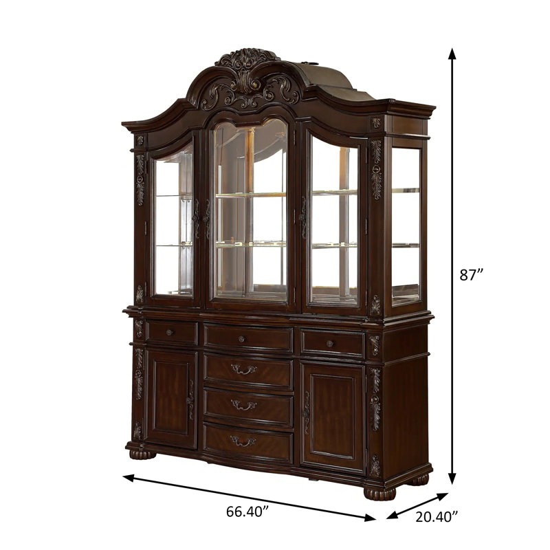 66.4"W Traditional Hutch & Buffet, Brown Cherry