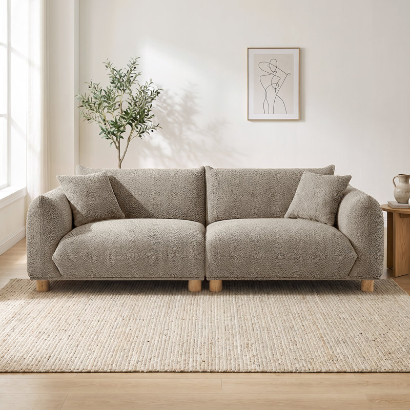 88.9" 2-Seater Loveseat Sofa with Decor Pillows, Space Saving Couch for Studio Apartment, Camel Boucle