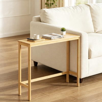 Console étroite en bambou pour les petits espaces, table de canapé d'entrée mince derrière le canapé, table d'appoint de couloir peu encombrante avec tablette de rangement, finition naturelle