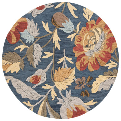 Marilyn Hand Tufted Wool Cotton Floral Rug in Navy Blue/Red