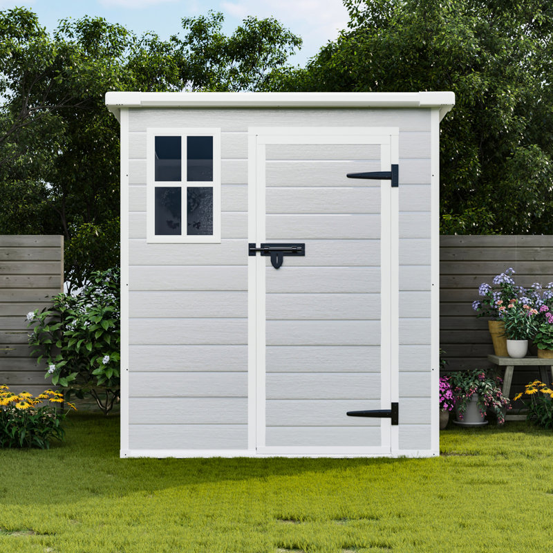 Remise extérieure en résine, 6 pi x 6 pi, imperméable avec portes verrouillables, évents pour le jardin, entreposage au sol, imperméable, fenêtre, cour arrière, pelouse