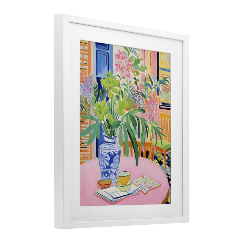 «Flowers At The Table», reproduction encadrée sous verre, design by Creative Studio, H 16 po x l 13 po, Cadre blanc côtier