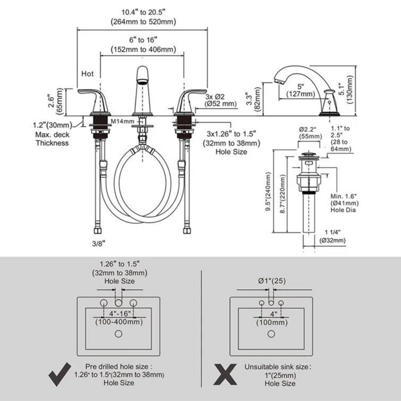 Aleasha Widespread Bathroom Sink Faucet, 3 Hole Faucet With Pop-Up Drain, Oil Rubbed Bronze