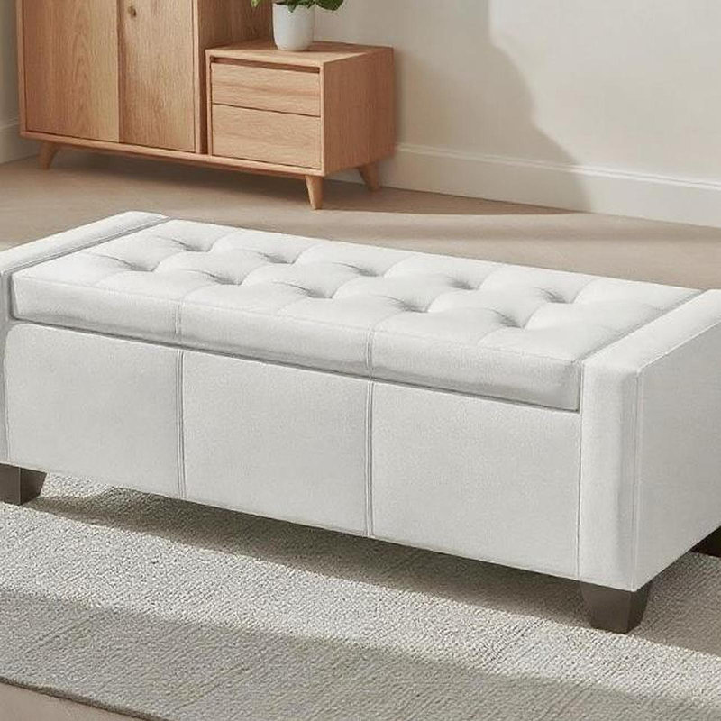 Faux Leather Rectangular Tufted Storage
