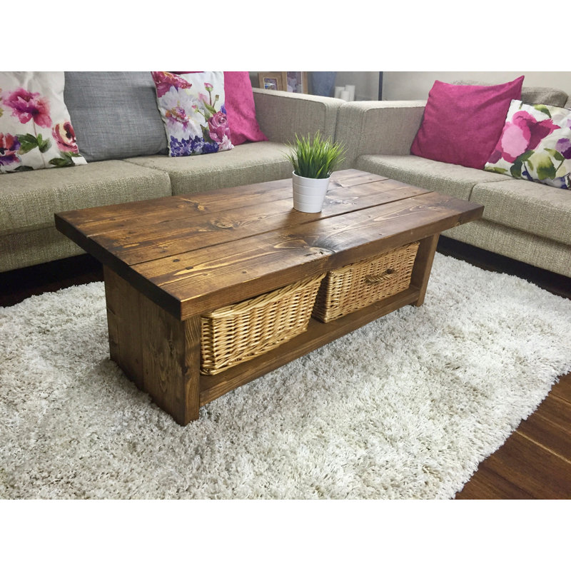 Brentwood Solid Wood Sled Coffee Table with Storage, Rugger Brown, 40cm H x 100cm L x 80cm W