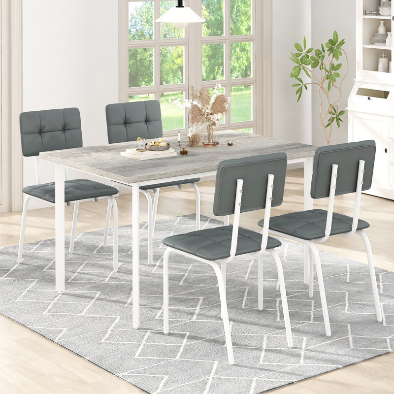 "47'' 5-Piece Stylish Dining Table Set, White/Gray