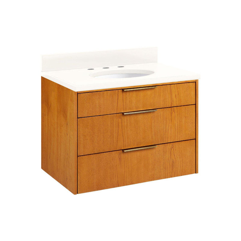 30" Dita Single Bathroom Vanity Set with Oval Undermount Sink, Medium Wood, Artic White Quartz