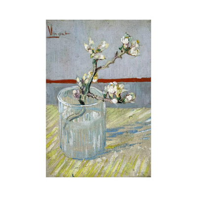 Sprint Of Flowering Almond Blossom In A Glass by Vincent Van Gogh - Wrapped Canvas Painting