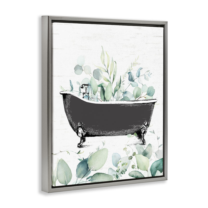Cadre flottant pour baignoire en feuilles d'eucalyptus, design avec lettres et doublure, Cadre flottant gris lustré