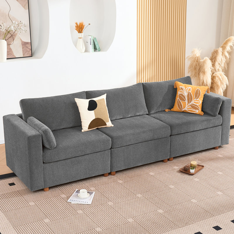  Canapé modulaire 112 po, canapé modulaire rembourré 3 places 112 po, gris, Grey Chenille