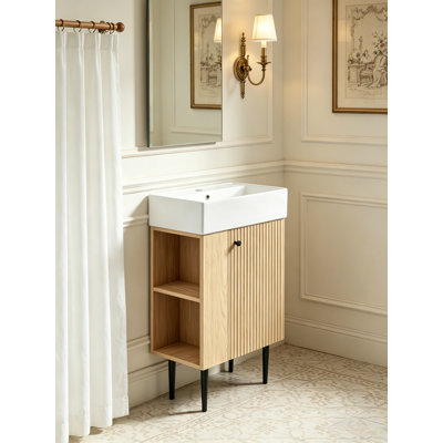 Armoire de meuble-lavabo avec lavabo simple en céramique 21,6 po, armoire de rangement pour salle de bain avec rangement latéral