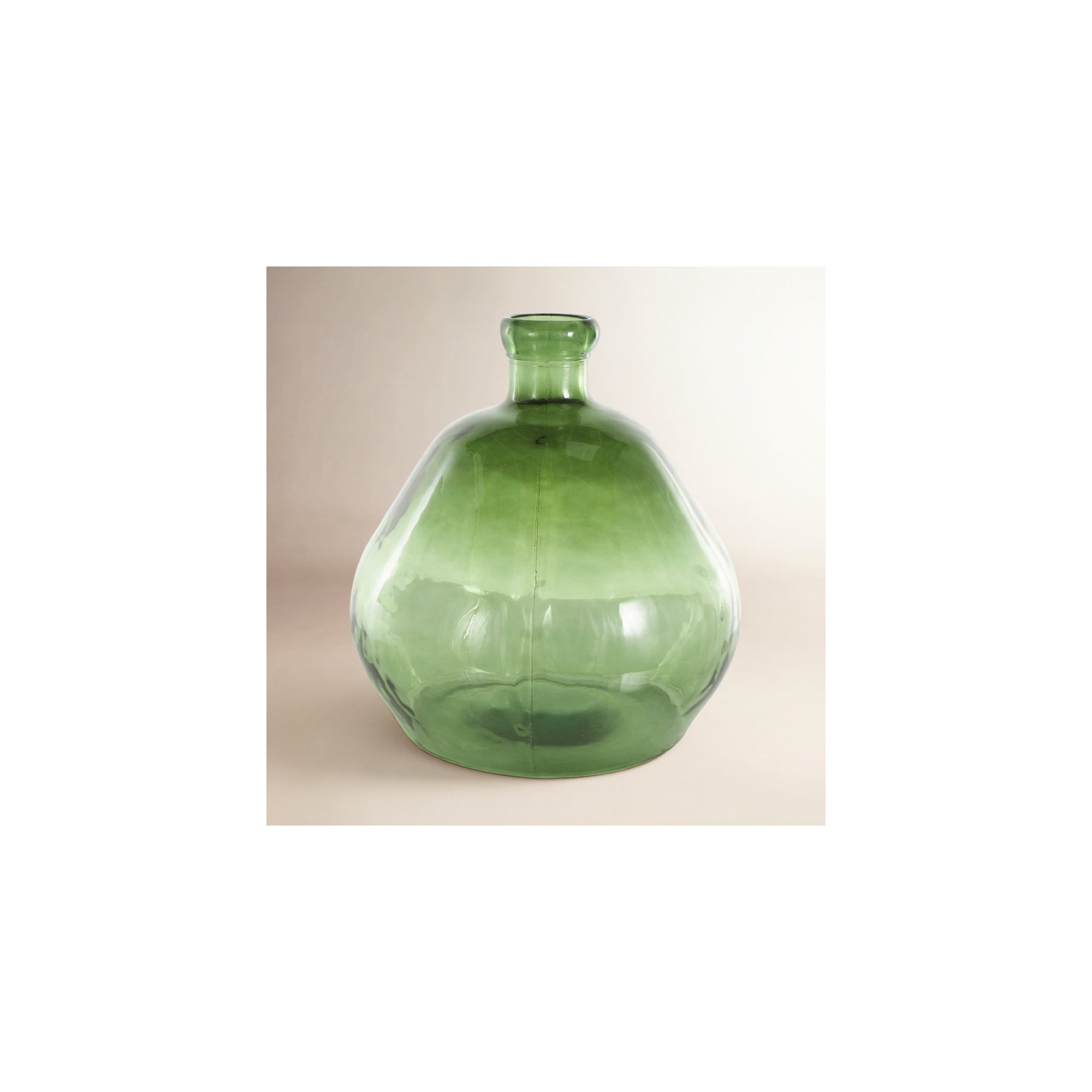 Arnell Recycled Glass Handmade Wide Ombre Spanish Bottle Decorative Green Vase, 17.65 H" x 17.7 W" x 19 D"