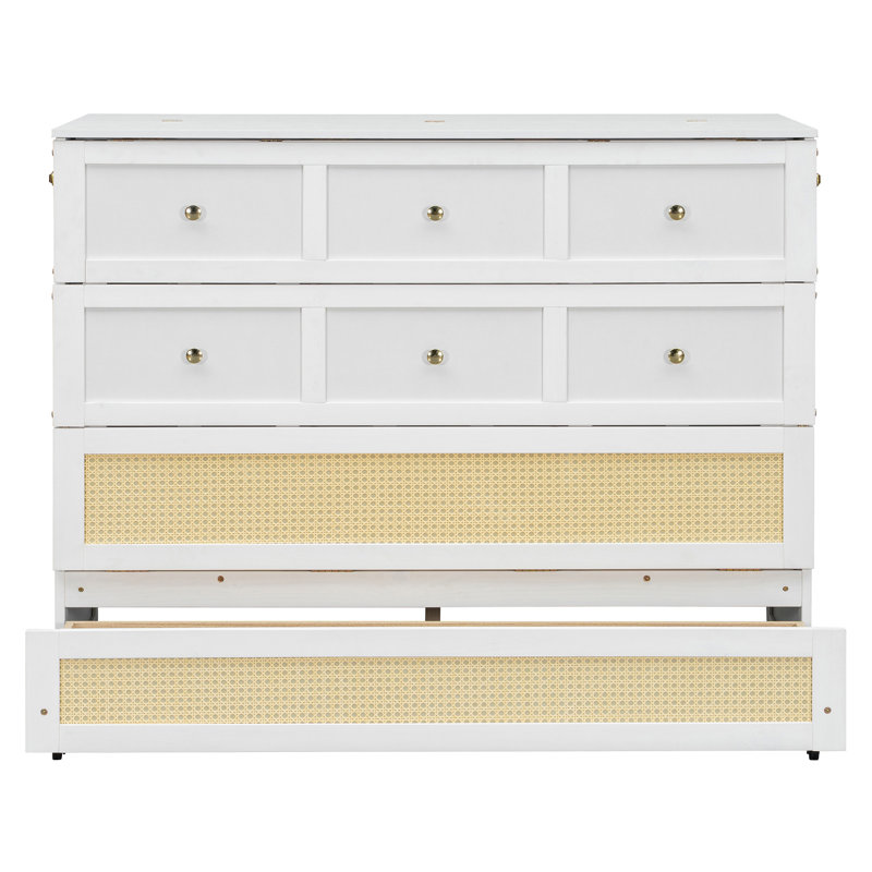 Lit escamotable double avec grands tiroirs, blanc, Blanc