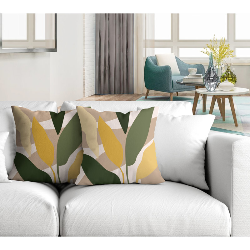 Jeté carré en polyester / mélange de polyester intérieur / extérieur, L 15 po x H 15 po, Jaune / beige