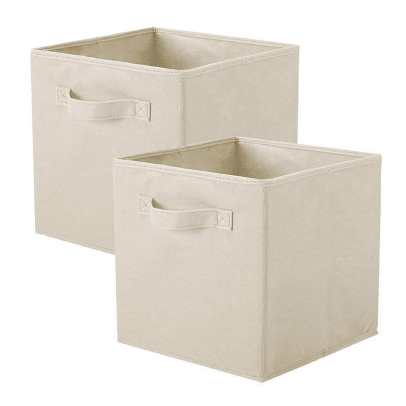 Ensemble de 2 bacs de rangement en tissu pliables, Beige