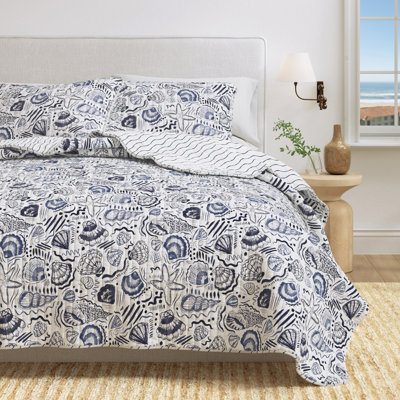 Ensemble de courtepointe bleu avec coquillages Seashell