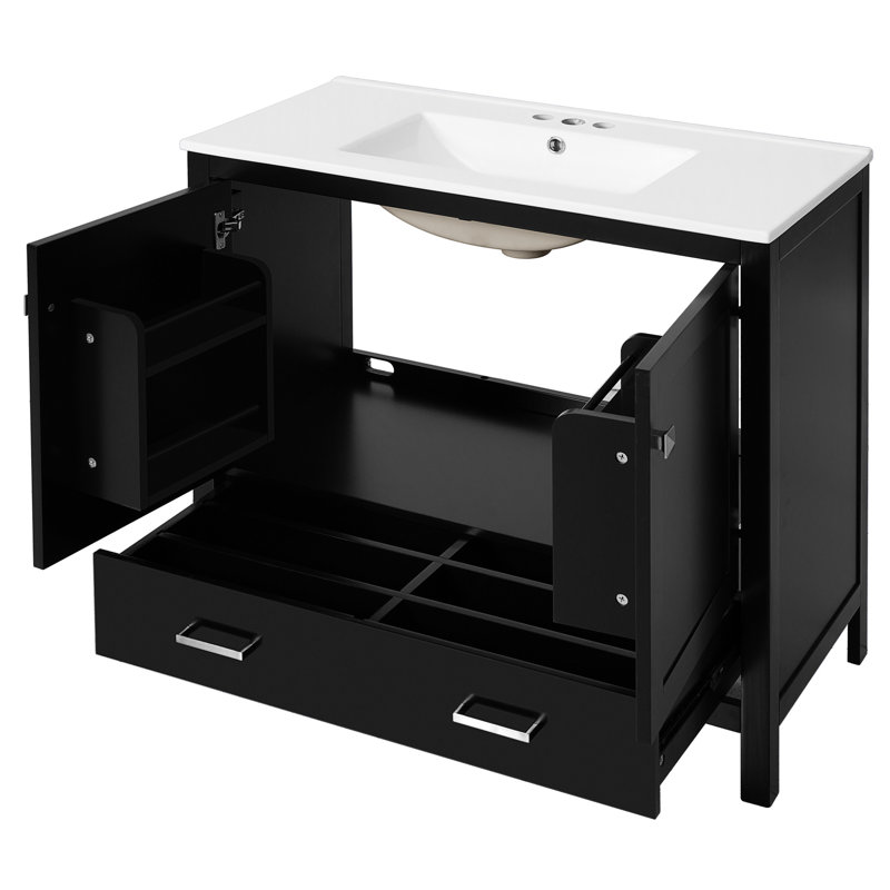 72-inch Black Bathroom Cabinet Featuring Double Vanities, Ample Storage Space, And Soft-close Hinges For A Stylish Functional 72" Construction, Doors, Shelves Efficient