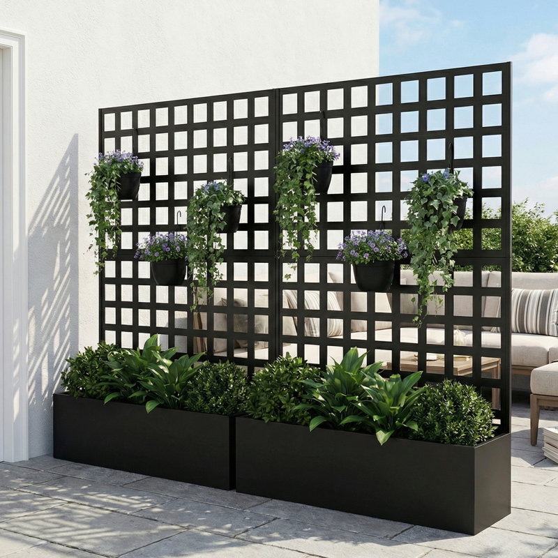 Metal Planter Box With Trellis Privacy Screen,grid