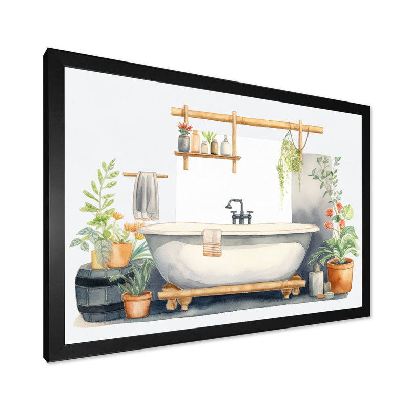 «Natural Bathroom Decor V», reproduction sur toile, Cadre photo noir, H 34 po x l 44 po x P 1,5 po