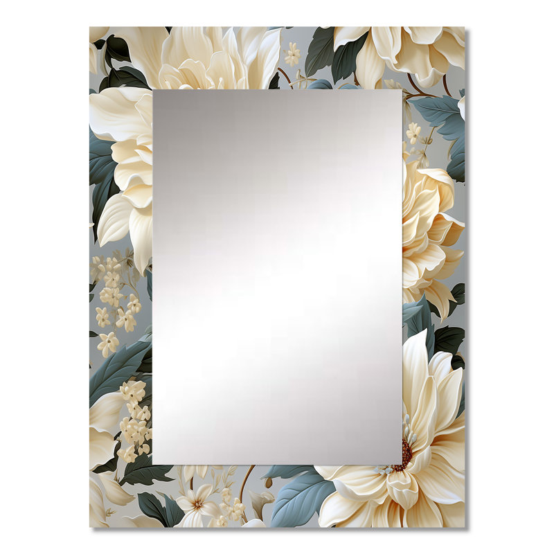 Amilyah beige doux neutre pivoines élégance - miroir mural floral, miroir décoratif floral, impression d'art en métal