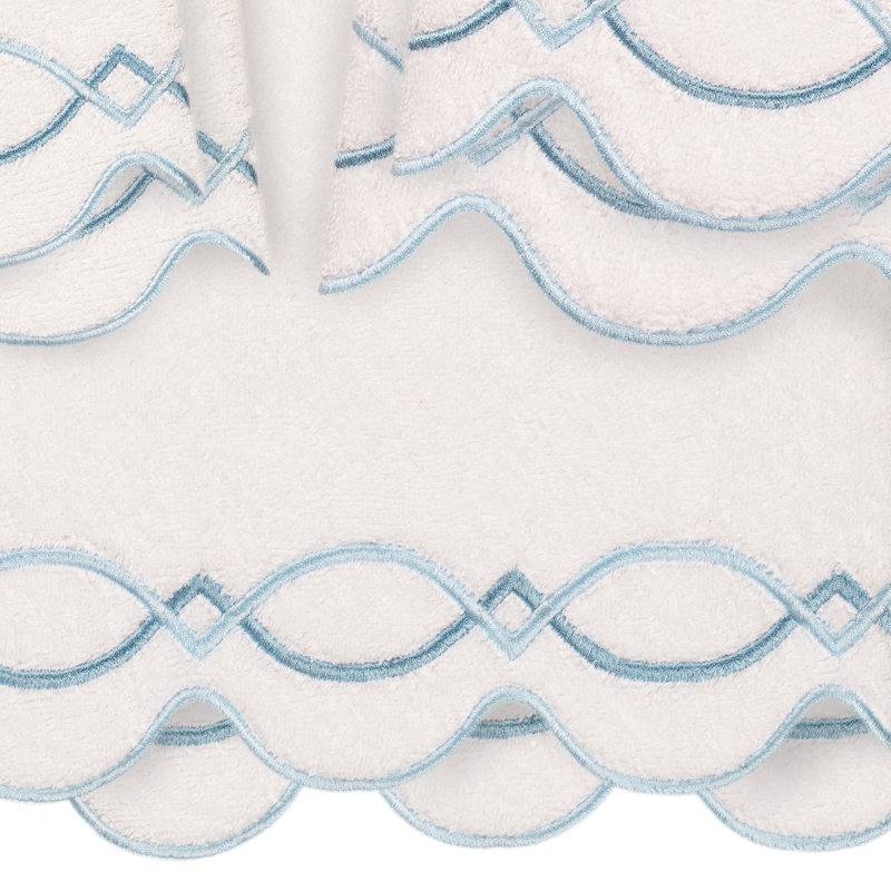  Ensemble de serviettes ornées de festons 100% coton 100% turc DIAMOND CHAIN, Ensemble 6 serviettes de bain, Blanc / Bleu