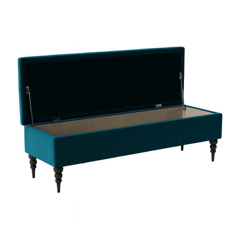 Safar Wide Tufted Rectangle Ottoman Storage Bench – Upholstery Plush Velvet Shoe Bench with Black Turned Wooden Legs