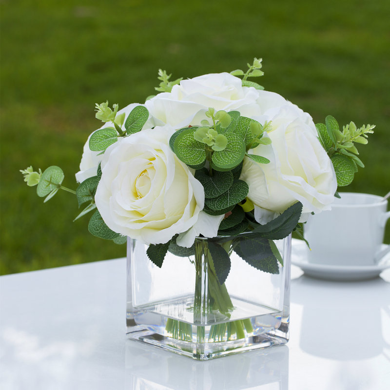 Faux Silk Rose Arrangement in Vase