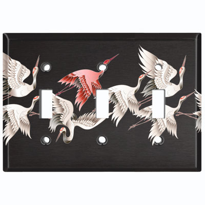 Metal Light Switch Plate Outlet Cover (Elegant Flying Crane Family Black Night - Single Toggle)
