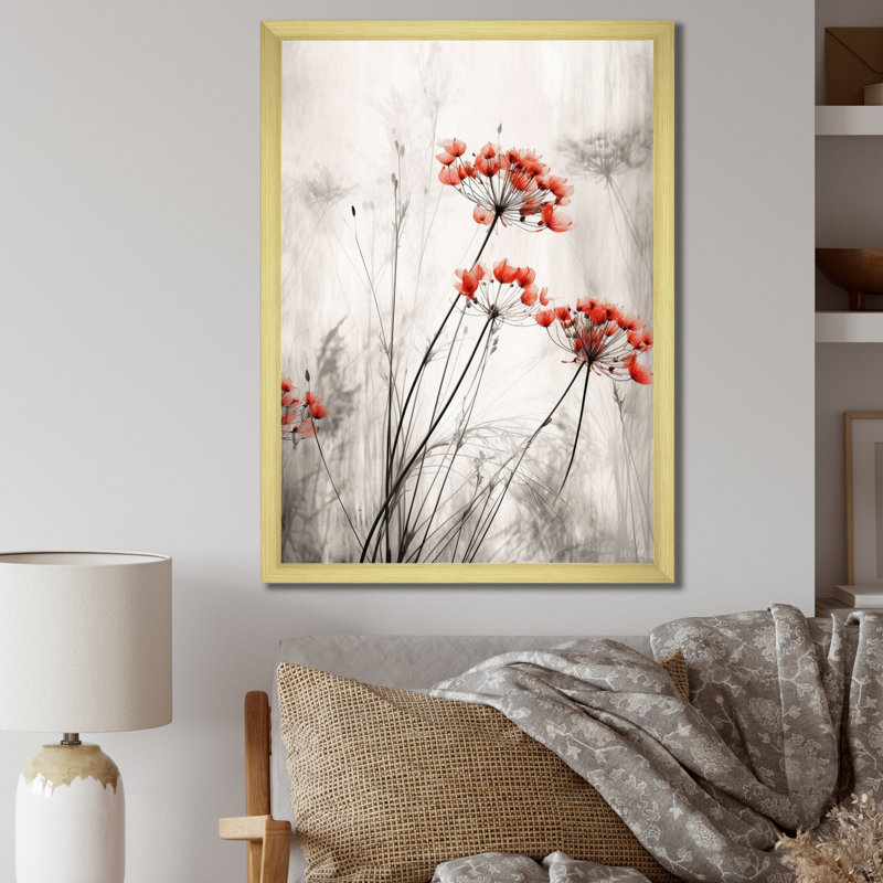 «Red Grey Herb Garden III», impressions sur toile florales, H 20 po x l 12 po x P 1 po, Cadre doré simple