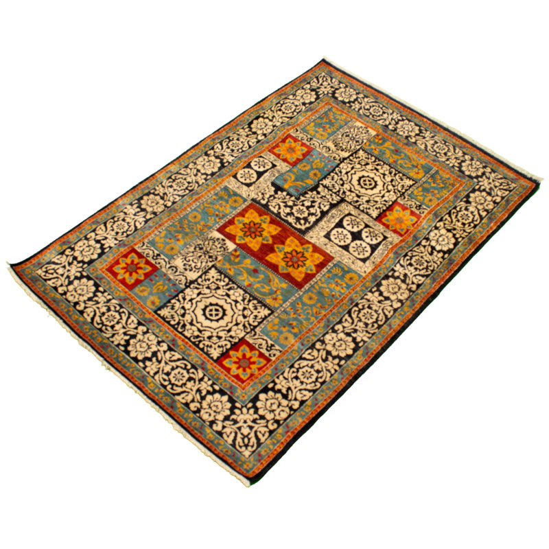 Tapis unique vert / orange / noir en laine noué à la main 5 pi x 7 pi 4 po New Age Lahore Finest