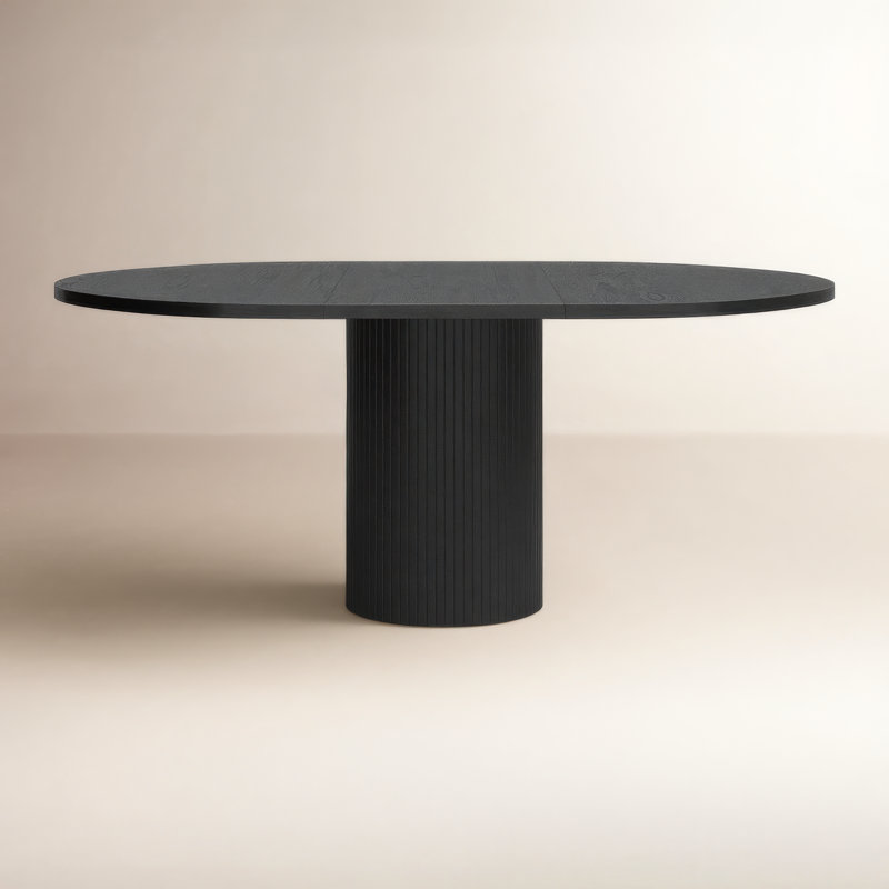Erna - Table de salle à manger ronde en chêne naturel moderne avec extension, Chêne noir