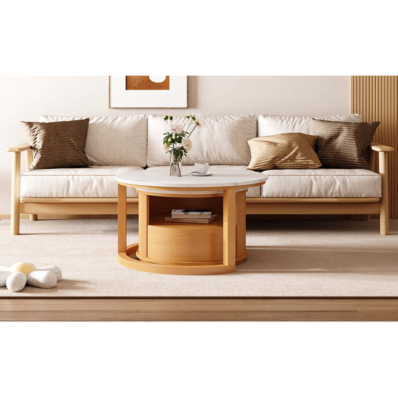 Table basse gigogne ronde avec rangement à 2 niveaux et 1 tiroir, 28,5 po